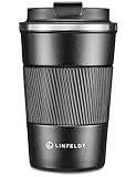 LINFELDT® Thermobecher Kaffee to go 380ml - 4H Heiß & Auslaufsicher - Kaffeebecher to go - Coffee to go Becher - Teebecher to go - Isolierbecher - Coffee Mug Thermotasse Schwarz Edelstahl