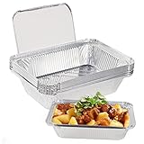 ACHANFLY 10 Stück Alu Grillschale mit Deckel 2250 ml Grill Aluschalen Einweg Tropfschalen aus Aluminium Fettauffangschalen für Backen Braten Kochen (Groß, 32x21x5 cm)
