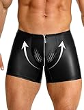 ohmydear Sexy Unterwäsche für Mann Herren Reizwäsche PU Leder Boxershorts mit Reißverschluss Erotisch Männer Dessous Kunstleder Unterhosen Clubwear Gay Sissy Höschen Schwarz