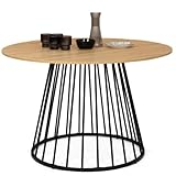 IDMarket - Yuna Esstisch, rund, 4-6 Personen, Holzplatte und kabelgebundener Fuß aus Metall, Schwarz, 110 cm