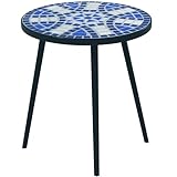 Outsunny Bistrotisch, rund, Gartentisch, Außenbereich, Mosaik, Keramik, Stahl, Ø 35 x 45,5 cm, Schwarz
