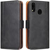 ROJIOJIO Handyhülle für Huawei P20 Lite Hülle, Premium Leder Klapphülle Handytasche, lederhülle Schutzhülle mit [Standfunktion] [Kartenfächern] für Huawei P20 Lite, Schwarz