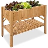 tectake® Hochbeet aus Holz mit Ablagefach, für Garten, Balkon und Terrasse, Innenleben mit Pflanzfolie ausgestattet, witterungsbeständig, 119 x 53 x 90 cm