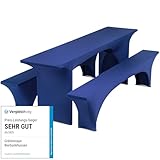 Gräfenstayn® Leopold Stretch - Biertischhussen-Set 3 TLG für Bierzeltgarnitur - 50cm oder 70cm Tischbreite - mit Öko-Tex Siegel Standard 100 : 'Geprüftes Vertrauen (Blau, 50x220cm)