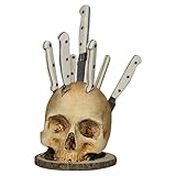 Totenkopf Messerblock, Schädel Messerhalter, Kreativer Skull Messerständer, Küchen Knife Holder Aufbewahrung Organizer Harz Skelettkopf Messer Block für Küchenhelfer & Heimdekoration (Khaki)