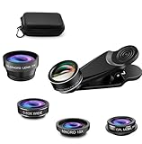 Bailonda 5 in 1 Handy Objektiv Kit,makro objektiv Handy, Fischaugenobjektiv 198°,Weitwinkel 0.63x, Makroobjektiv (15x) ，CPL/ 2X Telephoto Objektiv für iPhone und die meisten Smartphones (dunkel)