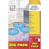 AVERY Zweckform L7676A-40P selbstklebende CD-Etiketten (80 blickdichte CD-Aufkleber, Ø 117mm auf A4, SuperSize, Papier matt, bedruckbare Klebeetiketten für alle A4-Drucker) 40 Blatt, weiß
