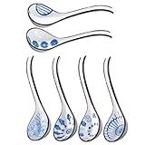 FIXOSHEE 6 Stück Teiliges Keramik Suppenlöffel Asiatischer Porzellan Löffel mit Chinesischem Muster für Suppe Reis Porridge Ramen Robust und Vielseitig für Alltag und Festlichkeiten