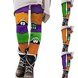 Gefomuofe Halloween Leggings Damen Geister Kürbis Schädel Fledermaus Sporthose Yogahosen Stretch Skinny Pants Strumpfhose Jogginghose Halloween Kostüm