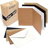 Japun - 52er Set blanko Falt-Karten inkl. Briefumschläge, Klapp-Karten zum gestalten, beschriften oder bedrucken - DIN A6 / C6 - kraftpapier mix