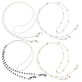 Ouligay 4 Stück Perlen Brillenkette Damen Gold Silber Glasses Chain Modische Brillenketten Dünn Brillenkette Perlen Brillen Kette Brillenband Eyeglass Chain für Brille Brillen Sonnenbrille Mask