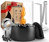 Edelfeld - Wärmender Tischkamin [inkl. Flammenringe] - Tischfeuer für Indoor & Outdoor - Verstellbare Flamme - Bio Ethanol Kamin mit Dekosteinen [schwarz] - Bioethanol Tischkamin