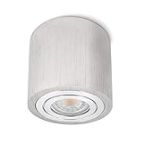 SSC-LUXon® runde Deckenleuchte Alu gebürstet mit IP44 Schutz für Bad & Außen - Aufbauspot Ø 90 inkl. LED GU10 5W neutralweiß