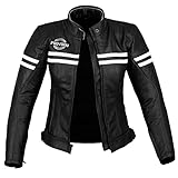 Profirst Motorradjacke für Damen/Motorrad, echtes Leder, Rennsport, schwarz, X-Large
