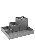Bigso Box of Sweden LENA Schreibtisch Organizer für Stifte, Büroklammern, Haftnotizen usw. – Sortierkasten mit 4 Fächern – Ordnungssystem aus Faserplatte und Papier in Leinenoptik – grau