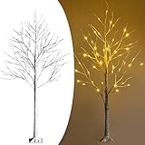 RELAX4LIFE Weißer Weihnachtsbaum Künstlich 120cm, LED Lichtbaum Birkenoptik, Christbaum mit 48 warmweiße LEDs, Tannenbaum Künstlich mit Beleuchtung