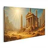 islandburner Wandbild auf Leinwand Episches Fantasy Landschaftsbild - Wüsten-Tempel mit Sonnenstrahlen und Detail