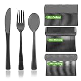 150 Stück Plastikbesteck, Enthält Plastikgabeln, Plastiklöffel, Kunststoffmesser, Plastikbesteck Wiederverwendbar Set, für Zuhause Partys (Schwarz)