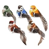 NIYATA 5 Stück Künstliche Vögel mit Clip mit Federn, Künstliche Vögel Outdoor,Vogel Deko,Geeignet für Hochzeitsdekoration,Zweigdekoration und Miniaturgartendekoration