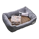 Kleines weiches Hundebett | Hundebett mit Kühlmatte | Haustierbetten aus weichem Stoff | Hundekissen | kleines Hundebett | weiches beruhigendes Schlafsofa mit Kühlmatte, Decke und Spielzeugknochen