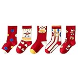 BOTCAM Baby- und Kinderstrümpfe, Mode, Neujahr, rote Socken, süßes Cartoon-Tier-Kaninchen-Muster, bequem und warm Kurzsocken Herren