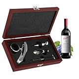 Korkenzieher Wein Set, 5 Stück Manueller Weinöffner Sommelier-Sets, Edelstahl Rotwein Flaschenöffner mit klassischem Holzetui für Weinflaschen, Weinöffner Kit für Hochzeit Christmas Papa Vatertag