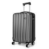 KONO Handgepäck Koffer Trolley ABS Leicht Kabinenkoffer Reisekoffer mit 4 Rollen und Zahlenschloss, 55x35x20cm, 32 Liter, Grau