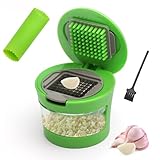 KQDRAVINE Knoblauchpresse, Zwiebel Zerkleinerer, Knoblauchschneider Mini, Slap Chop, Knoblauchhacker, Mit Silikonschaber und Bürste, Knoblauchmühle für Obst GemüSe Zwiebel Ingwer Chili Erdnuss, Grün