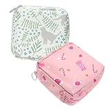 FRCOLOR Tragbare Perioden Taschen Für Damen Hygienische Aufbewahrung Für Binden Und üßes Design Pastellfarben Und Blatt Katze