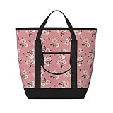 Isolierte Kühltasche mit Rosenblüten, groß, isoliert für Lebensmittel, isolierte Einkaufstaschen mit Reißverschluss oben, für Reisen, Picknick