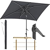 Menz Sonnenschirm Balkon 210x140 cm mit Schutzhülle, Anthrazit – UV50+ rechteckig knickbar mit Kurbel höhenverstellbar, für Garten & Terrasse