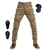 oFzimTo Motorrad-Jeanshose Für Herren, Sturzfeste Jeans Mit Geradem Bein Und 4 Arten Von Schutzausrüstung, Motorradhose Für Motorradrennfahrer (Khaki,2XL)