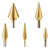 Gbloodst 6-teiliges HSS Unibit Titan-Bohrer-Set, 1/8 Zoll, 1-3/8 Zoll, Stufenbohrer und Zentrierbohrer