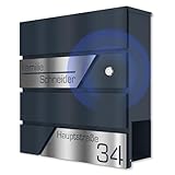 Graviers Design Briefkasten mit Funkklingel in Anthrazit RAL 7016 - Wandbriefkasten personalisiert Edelstahl - Postkasten Briefbox mit Schloss Zeitungsfach