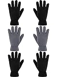 SATINIOR 3 Paar Kinder Fleece Handschuhe Winter Weiche warme Handschuhe für Jungen Outdoor Aktivitäten (Schwarz, Grau, 8-12 Jahre)