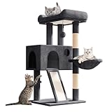 Athena Collection Kleiner Katzenbaum, modern, 91,4 cm, niedlicher Katzenbaumturm mit Kratzbaum, Condo Hängematte, Aktivitätsplattform und Spielball für den Innenbereich, Dunkelgrau