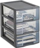 SUNDIS Tag Tower, schubladenbox aus Kunststoff, grau, 3 transparente Schubladen im Format A5, Höhe 25,5 cm, stapelbar, ideal zur Aufbewahrung von Kosmetika, Schmuck, Accessoires, Vorräten