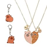 2 Stück Capybara Freundschaftskette und Schlüsselanhänger, Capibara Freundschaftsketten für Mädchen, Beste Freundinnen Halskette BFF Herz Hände Passende Ketten, Capybara Anhänger für Gute Freunde