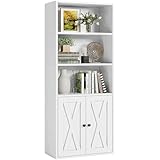 IRONCK Bücherregal mit 2 Türen, Standregal mit 5 Ebenen, Industriestil Bücherschrank, Vitrinenschrank Aufbewahrungsregal für Arbeitszimmer, Büro, Wohnzimmer, Schlafzimmer, Weiß