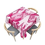 Fasbuy Tischdecke Quadratisch Abwaschbar, Tischdecke Lotuseffekt Schmutzabweisend Tisch Decken Tarnung Stil Tischtuch Tischwäsche Mitteldecke für Küche, 4 Klammer (Rosenrot,200x200cm)