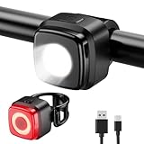 OnMeto Fahrradlicht Set,IPX5 Wasserdicht Frontfahrrad Lampe Rücklicht Fahrrad licht,USB Typ-C Wiederaufladbares Fahrradleuchten-Set fahrradlampe(schwarz)