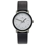 Dugena Nero Damen-Armbanduhr, Edelstahlgehäuse, Mineralglas, Lederarmband, Dornschließe, 5 bar (Silber/schwarz)