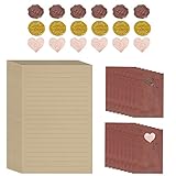Briefumschlag Briefpapier Set,50 Stück Vintage Briefpapiere und 16 Stück Rotbraune Umschlag Schreibpapier und 18 Stück Siegelaufkleber Vintage Briefumschläge Umschlag Schreibpapier Set zum Schreiben