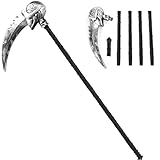 Halloween Sense - 146 cm Furchterregender Geisterkopf mit 5 Gewindestock,Gruselige Sensenmann Sichel Zerlegbar,Sense Halloween Kostüm Accessoire Grim Reaper Waffe Zubehör für Erwachsene Kinder