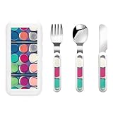 Kindergeschirr, Gabel und Löffel, 3-teiliges Set, tragbares wiederverwendbares Geschirr, runde Farbpalette, Kinder-Ernährungsschutzgeschirr-Set