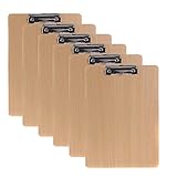6er Klemmbrett A4 aus Hartholz extra dick 4mm, mit Aufhängeose, Gummierter Metalklemme, Schreibbrett Pad Halter Clipboard - Qualität Holz Faserplatte - Zwischenablage Schreibblock, TKD8009