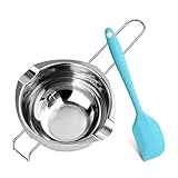 gogocow Wasserbad Schmelzschale, Edelstahl Schmelzschüssel Wasserbad Schüssel XHitzebeständiger Schmelztopf mit 1 Spatel für Schokolade Zucker, Butter, Käse, Wachs, Karamell, Seifen