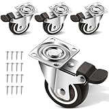 4er Set Möbelrollen 32 mm, Schwerlastrollen mit 4 Bremse, Rollen für Möbel, Transportrollen mit 60kg Gesamtkapazität, 360° Drehbar Lenkrollen, Bockrollen für Tisch, Gummirollen für Viele Bodenarten
