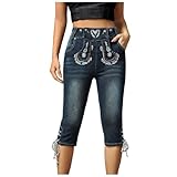 Karneval Hose Stilvolle Damenjeans Mit Hoher Taille, Capri-Jeans Im Used-Look Mit Stickereien Für Den Lässigen Alltag, Perfekt Schlank Machende Passform Und Vielseitiges Design (Blue, L) 2026