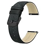 BISONSTRAP Extra Lange Armband 22mm, Leder Uhrenarmband für Herren, XL Ersatzarmband für Große Handgelenke, Schwarz (Schwarze Schnalle)